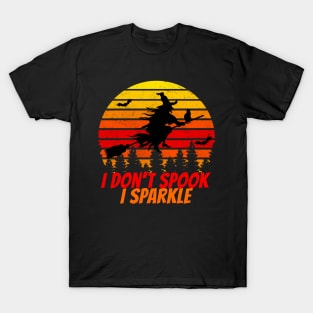 I don't spook I sparkle halloween vintage sunset witch T-Shirt